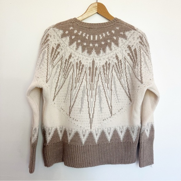 Adam Lippes Collective Fair Isle Wool Blend Crew Neck Sweater Cream Brown Large - Picture 5 of 10